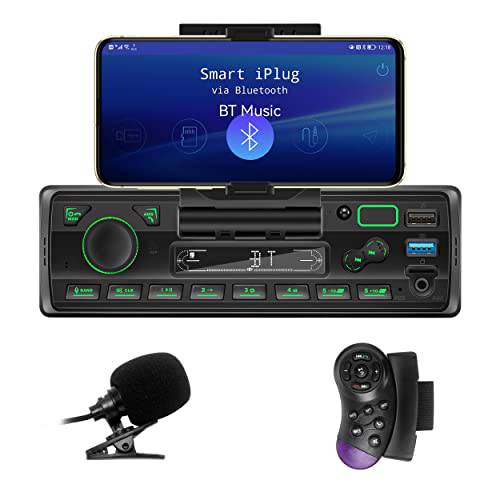 LXKLSZ 자동차 스테레오 블루투스 싱글 Din 어플 컨트롤 MP3 플레이어 지원 Hands-Free 전화/ USB/ FM/ AM/ TF/ AUX-in/ EQ 세트, 자동차 라디오 리시버 폰 홀더 외장 마이크 SWC 리모컨