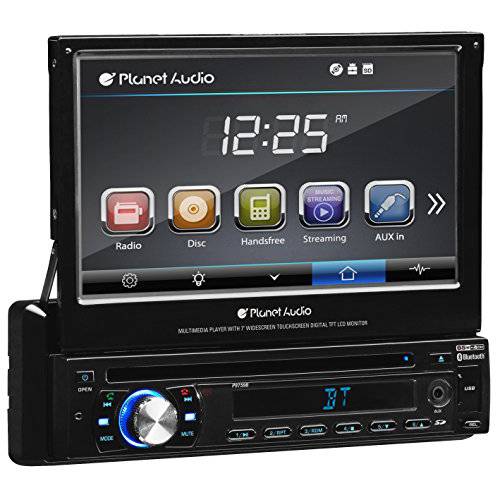 Planet 오디오 P9759B 싱글 DIN, 터치스크린, 블루투스, DVD/ CD/ MP3/ USB/ SD AM/ FM 자동차 스테레오, 7 인치 디지털 LCD 모니터, 탈착식 전면 패널, 무선 리모컨