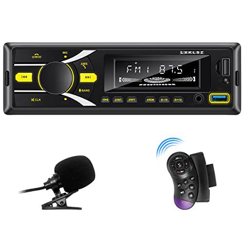 LXKLSZ 자동차 스테레오 블루투스 1 din 어플 컨트롤 MP3 플레이어 지원 Hands-Free 전화/ FM/ AM/ TF/ AUX-in/ EQ 세트, 자동차 라디오 더블 USB 퀵 충전 외장 마이크,마이크로폰 스티어링휠, 운전대, 핸들 리모컨