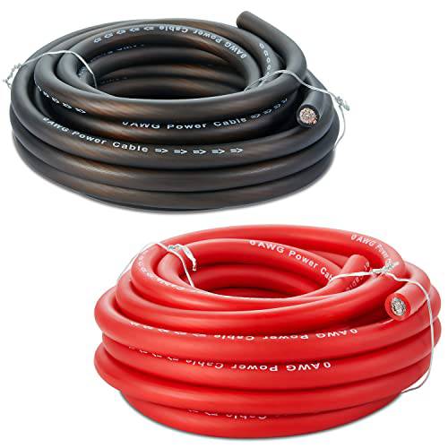 TOPSTRONGGEAR 0 게이지 25ft 블랙 and 25ft 레드 파워/ 그라운드 와이어 True 0 AWG 파워 Wire-True Spec and 소프트 터치 케이블