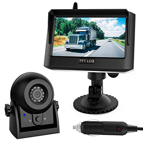 디지털 무선 후방카메라 키트, 4.3inch TFT LCD 모니터& IP68 방수 후방관측 카메라 자석 베이스, IR 나이트 비전, 미러 이미지 지원 to 트럭/ 밴/ 캠핑 자동차/ SUV/ 리버스 자동차