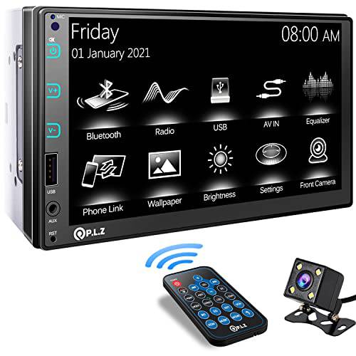 PLZ 더블DIN 자동차 스테레오 미러 링크- 7 인치 HD 정전식 터치스크린 자동차 라디오 리시버 지원 블루투스, 서브우퍼,  스티어링휠, 운전대, 핸들 컨트롤, MP3,  후방카메라, FM/ AM/ USB/ AUX