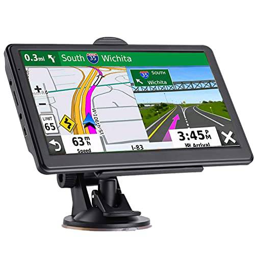GPS 네비게이션 자동차, 최신 2022 맵 7 인치 터치 스크린 자동차 GPS 256-8GB, 음성 회전 방향 가이드, 지원 스피드 and 레드 라이트 경고, Pre-Installed 북미 라이프타임 맵 프리 업데이트
