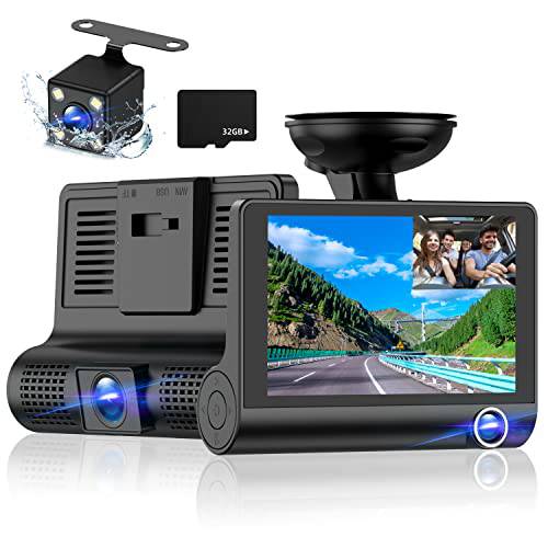 Dash-Cam-Front-and-Inside 비디오 레코더 후방카메라 1080P 블랙박스 4 인치, 슈퍼 나이트 Vision，170°Wide 앵글, 루프 레코딩, G-Sensor, 주차 모니터, 모션 감지,센서,  32GB 카드