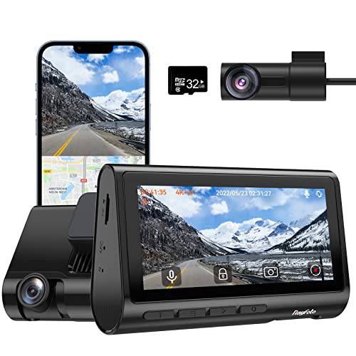 Rayfoto 4K 듀얼 블랙박스 Built-in 와이파이 GPS 전면 4K and 리어,후방 2K 듀얼 블랙박스era 자동차, 4 디스플레이, 터치스크린, 170°Wide 앵글 블랙박스카메라 레코더 소니 센서, 프리 32 GB 카드
