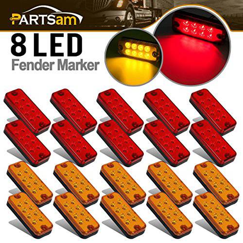 Partsam 4inch 20Pcs 클리어런스/ 사이드 마커 차량용 트럭 트레일러 라이트 인디케이터 8-LED 노란색/ 레드