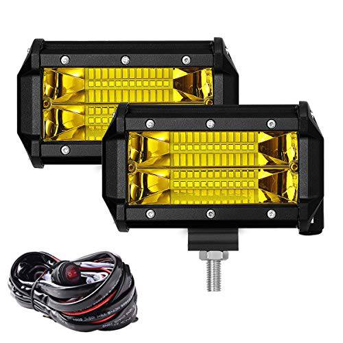 Samlight Yellow LED 라이트 바 2 Pcs 플러드 빔 오프로드 라이트 72W LED 드라이빙라이트 with 배선 하네스 10ft 2 심 방수 5 인치 LED 포그라이트, 안개등 트럭 지프 ATV UTV 보트 4X4 트랙터