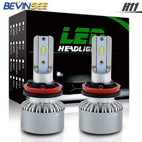Bevinsee H11/ H8/ H9/ H16 LED 헤드라이트 포그라이트, 안개등 화이트 전구 키트 10000LM 6000k 60W, 2pcs