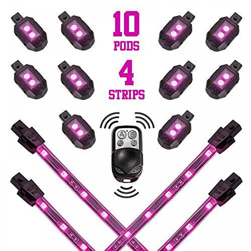 프리미엄 핑크 10 팟 4 스트립 LED 오토바이 엔진&  그라운드 네온 Accent 라이트 키트 4-key 리모컨