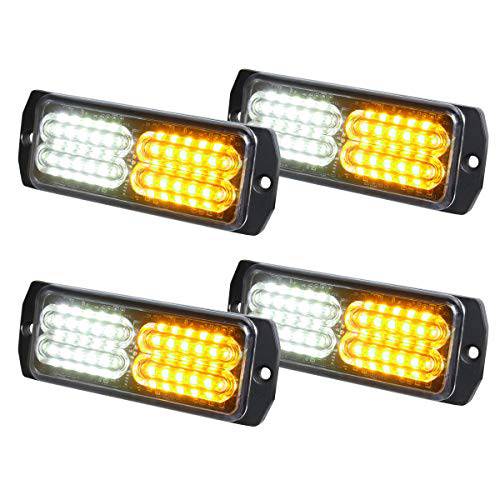 ASPL 4pcs 동기화 기능 24-LED 서피스 마운트 플래시 손전등, 플래시 라이트 라이트 트럭 차량용 차량 LED 미니 그릴 라이트 헤드 응급시 비콘 위험 경고등 (노란색/ 화이트)