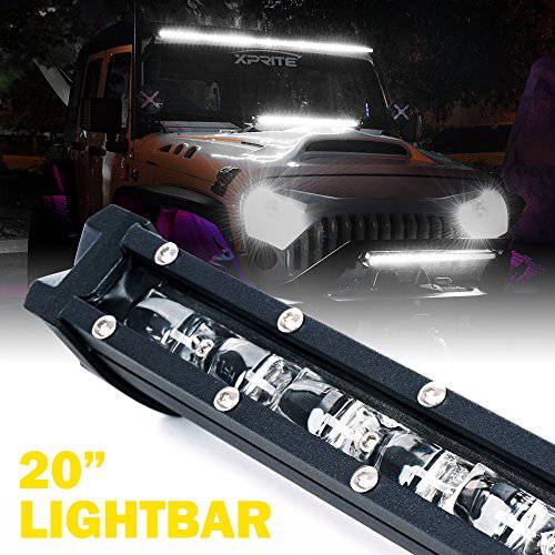 Xprite 20Inch 싱글 90W 크리 LED 라이트 바, 4D 광학 렌즈 플러드 빔 지프 4X 4 사이드 by 사이드 오프로드 ATV SUV UTV 차량용 트럭