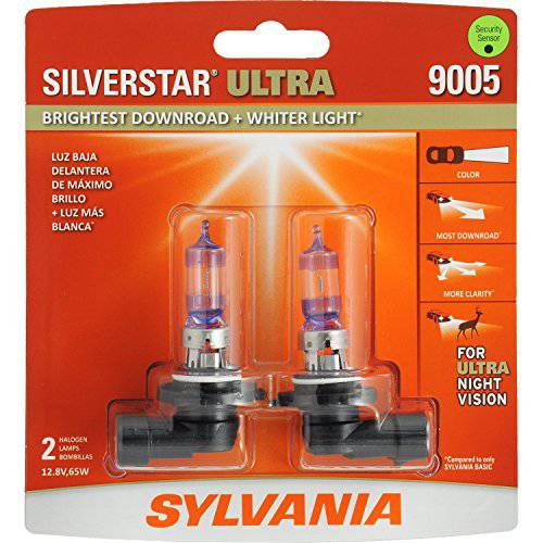 SYLVANIA - 9005 SilverStar 울트라 - 고성능 할로겐 헤드라이트전구, 전조등 하이빔 로우 빔 and Fog 교체용 전구 가장밝은 Downroad Whiter 라이트 트라이밴드 테크놀로지 포함 2 전구