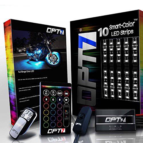 OPT7 아우라 오토바이 LED 라이트 키트 무선 리모컨 컨트롤러 RGB 멀티컬러 스트립,스티커,패치 분위기 라이트 w 스위치 스포츠 바이크 10pc Singow Row