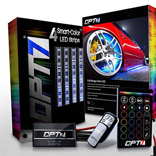 OPT7 Aura 휠 Well RGB LED 키트 w/ 무선 리모컨, 다양한색 타이어 Rim 라이트  자동차 | 3-Into-1 16+ Smart-Color 방수 스트립 w/ 사운드싱크 ( 2열)
