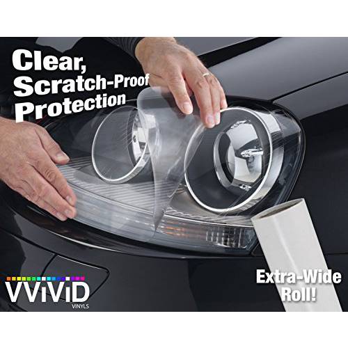VViViD  클리어 Extra-Wide 헤드라이트,전조등 보호 Scratch-Proof Wet-Apply 틴트 비닐 랩 필름 (60 인치 x 54 인치 벌크, 대용량 롤)