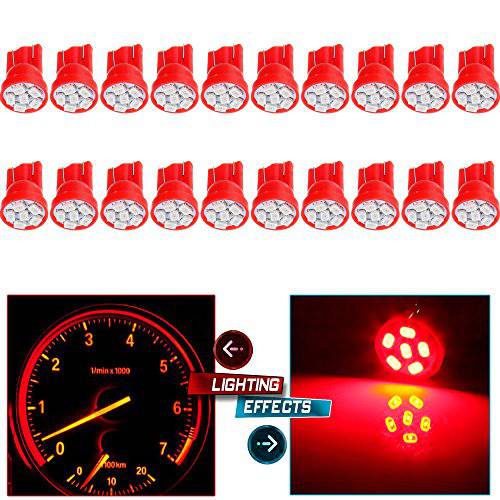 cciyu 194 익스트림 브라이트 LED 전구 6-3020-SMD 대쉬보드 게이지 라이트 속도계 주행거리계 타코미터 LED 라이트 웨지 T10 168 2825 W5W 레드 팩 of 20