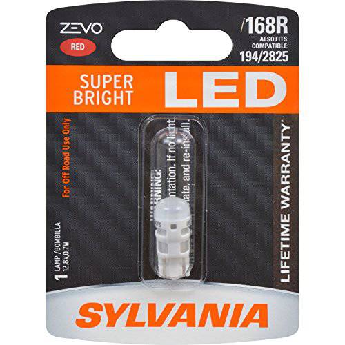 SYLVANIA - 168 T10 W5W ZEVO LED 레드 전구 - 브라이트 LED 전구, Ideal 인테리어 라이트닝 (포함 1 전구)