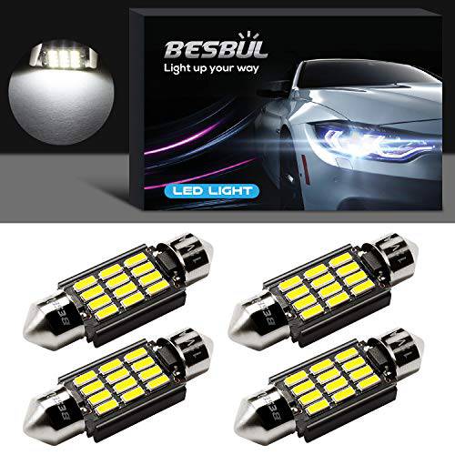 Besbul 6418 LED 전구, 12844 LED 전구 슈퍼 브라이트 36mm 페스툰, DE3423 12854 LED 특허 플레이트 라이트, 장갑 박스 라이트, 트렁크 라이트, 돔 라이트, Courtesy 라이트 Canbus 에러 프리 6000K 화이트, 팩 of 4