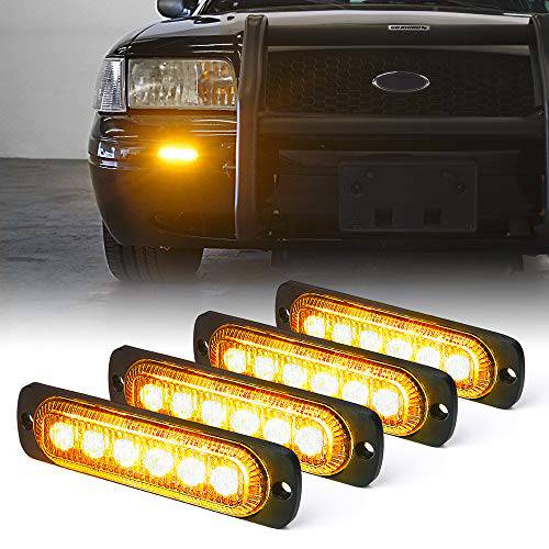 Xprite  노란색 6 LED 응급시 손전등, 플래시 라이트 라이트 키트 서피스 플러시 마운트 사이드 마커 그릴 그릴 위험 경고등 헤드 18 플래시 모드 Off-Road 차량 ATV 트럭 자동차 - 4Pcs