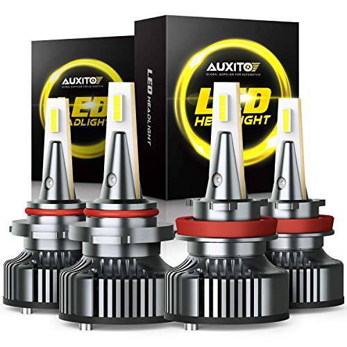 AUXITO 9005 HB3 하이빔 and H11 H8 H9 로우 빔 LED 헤드라이트전구, 전조등 콤보 키트, 빔 조절가능, 400% Times Brighter, 6500K 화이트