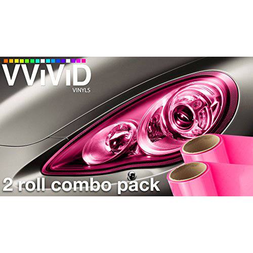 VViViD  핑크 광택 비닐 헤드라이트,전조등 안개등 투명 Wet 틴트 랩 Self-Adhesive (12 인치 x 24 인치, 2-roll 팩)