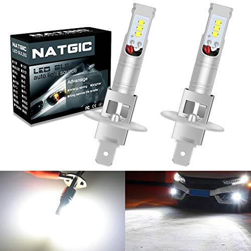 NATGIC H1 LED 전구 슈퍼 브라이트 1700LM 6500K CSP LED 칩셋  포그라이트, 안개등,  방향지시등, 낮 런닝 라이트, 12V-24V, 화이트 (팩 of 2)