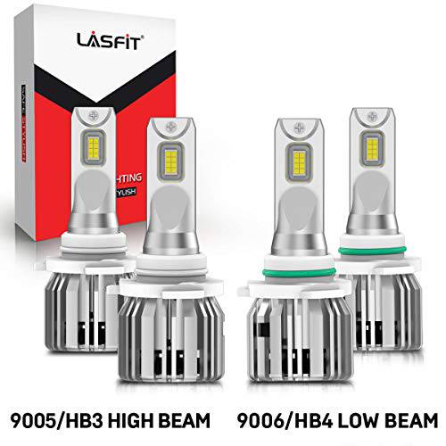 LASFIT 9005/ HB3 하이빔 9006/ HB4 로우 빔 LED 헤드라이트전구, 전조등 콤보 패키지, LC 플러스 New 업그레이드 LED 변환 키트 6000K 쿨 화이트 미니 디자인