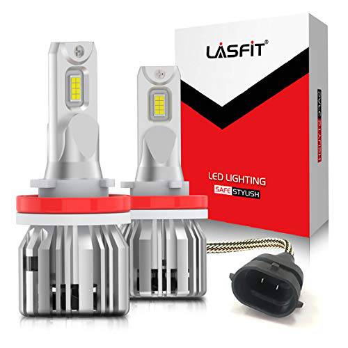 LASFIT H11 H8 H9 LED 포그라이트, 안개등 전구, 6000K LED 헤드라이트전구, 전조등 슈퍼 브라이트 미니 사이즈 간편 설치, New 업그레이드 LC Plus-Pack of 2