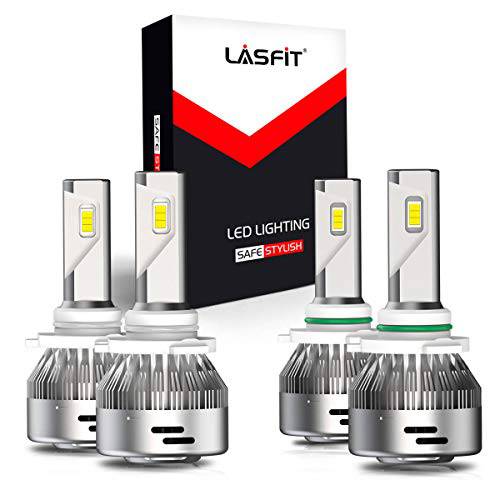 LASFIT 9005 9006 콤보 LED 헤드라이트,전조등 키트 하이 and 로우 빔 라이트 전구 12000LM 6000K 화이트 슈퍼 브라이트 플러그 and 플레이, 팩 of 4