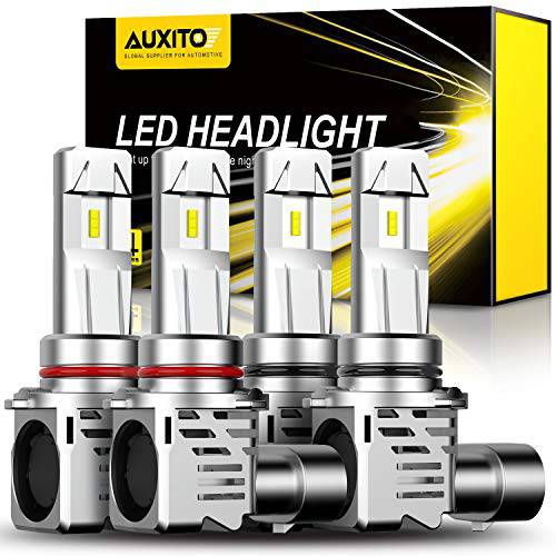 AUXITO 9005 9006 LED 헤드라이트전구, 전조등 콤보, 200% Brighter Than 할로겐, 6500K 쿨 화이트, 무선 헤드라이트,전조등 LED 전구  하이빔 로우 빔 교체용, 2pcs 9005 and 2pcs 9006 포함