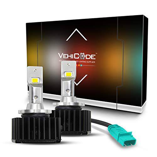 VehiCode D3S D3R LED 헤드라이트,전조등 변환 키트 - 70W 8400Lms 6000K 화이트 and 호환가능한 안정기 of D3S D3R D3C 제논 HID 헤드라이트전구 - CANBUS 에러 프리 교체용 (2 팩)