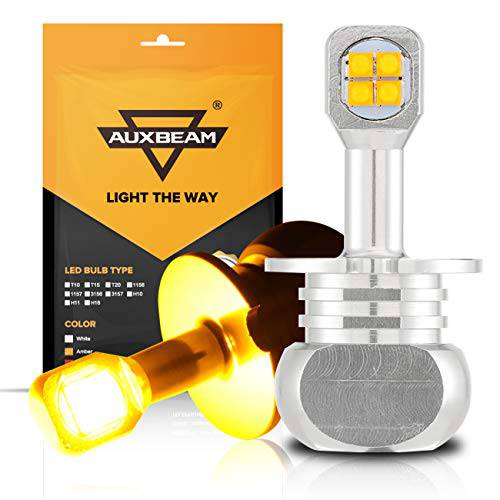 Auxbeam H3 LED 포그라이트, 안개등 전구 노란색, H3 LED 안개등 전구 교체용 차량용, 트럭, Yellow LED 램프 (2 Pcs) (H3 노란색)