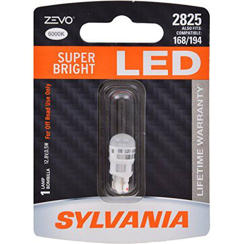 SYLVANIA - 2825 T10 W5W ZEVO LED 화이트 전구 - 브라이트 LED 전구, Ideal 인테리어 라이트닝 - 맵, 돔, 트렁크, 카고 and 특허 플레이트 (포함 1 전구)