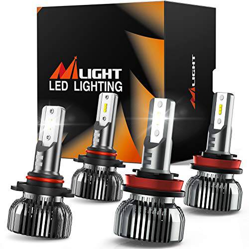 Nilight E1 9005 H11 LED 헤드라이트전구, 전조등 키트, 350% 밝기, 100W 20, 000 루멘 HB3 하이빔/ H11 로우 빔 LED 전구 콤보, 6000K 쿨 화이트, 미니 사이즈, 팩 of 4
