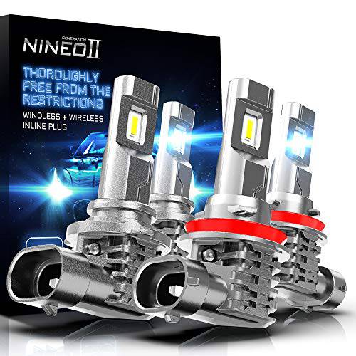 NINEO  팬리스 H11 9005 LED 헤드라이트전구, 전조등 콤보 키트 무선 하이 로우 빔 크리 칩 10000LM 6500K 쿨 화이트