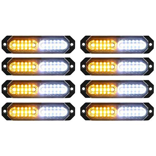 ASPL 8pcs 동기화 기능 울트라 슬림 12-LED 서피스 마운트 플래시 손전등, 플래시 라이트 라이트 트럭 자동차 차량 LED 미니 그릴 라이트 헤드 응급시 비콘 위험 경고등 (노란색/ 화이트)