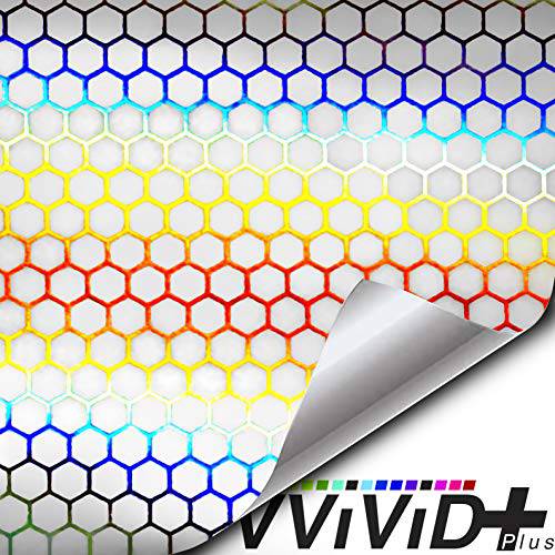 VViViD 2020 에디션 클리어 마이크로 바이오 육각+ Air-Tint 헤드라이트,전조등 테일라이트,후미등 틴트 투명 홀로그램 이펙트 육각 패턴 하이 광택 스크레치 방지 에어 출시 엑스트라 라지 롤 (17.9” x 60”)