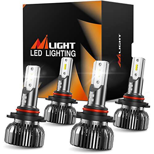 Nilight E1 9005 9006 LED 헤드라이트전구 키트, 350% Brighter, 100W 20, 000 루멘 LED 하이빔 로우 빔 전구 콤보, 6000K 쿨 화이트, 미니 사이즈, 팩 of 4
