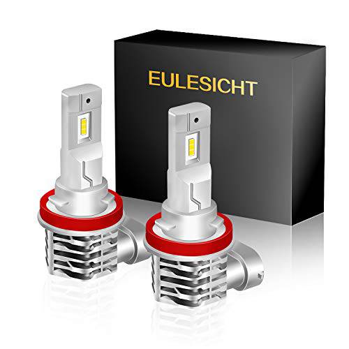 EuleSicht H11 LED 헤드라이트전구, 전조등 변환 키트 50W 8000LM Per 세트 6500K 브라이트 화이트 팬리스 LED 헤드라이트, 팩 of 2