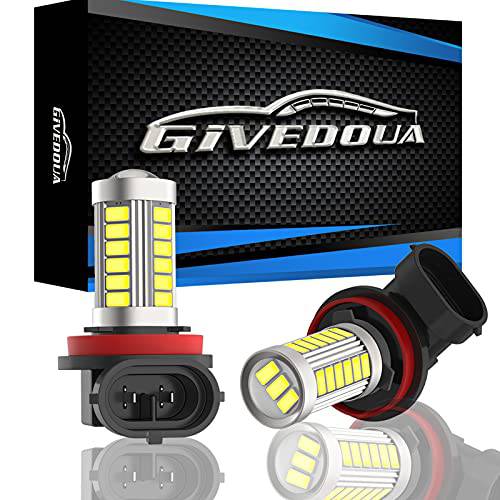 GIVEDOUA H11 LED 포그라이트, 안개등 전구, H8 H16 (Japanese) LED 포그라이트, 안개등 전구, 익스트림 브라이트 LED 낮 런닝 라이트 DRL 전구 교체용 12V 24V 자동차, 트럭 (팩 of 2), 6500K 제논 화이트