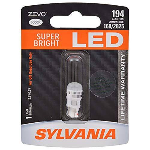 SYLVANIA - 194 T10 W5W ZEVO LED 화이트 전구 - 브라이트 LED 전구, Ideal fo 인테리어 라이트닝 - 맵, 돔, 트렁크, 카고 and 특허 플레이트 (포함 1 전구)