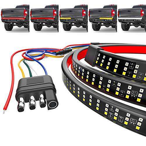 메가 레이서 3열 LED 테일게이트 라이트 바 48 인치 - 5 기능 트럭, 브레이크 라이트/ 런닝 라이트/ 회전 신호/ 리버스 라이트/ 더블 플래시, 216 피스 2935 SMD 프리미엄 LED 다이오드, IP67 방수