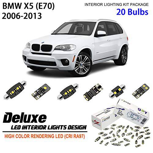 ZPL2053 - (20 전구) 디럭스 LED 인테리어 라이트 키트 6000K 제논 화이트 돔 라이트 전구 교체용 업그레이드 BMW X5 (E70, 2006-2013)