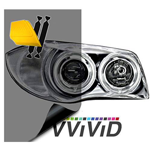 VViViD 스모크 블랙 광택 비닐 헤드라이트,전조등 안개등 투명 틴트 랩 Self-Adhesive (16 x 48 w/ 디테일러 and 펠트)
