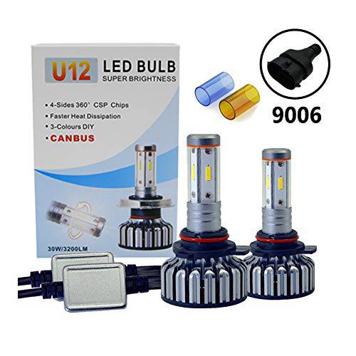 LED 헤드라이트 - U12-9006 HB4 LED 헤드라이트,전조등 포그라이트, 안개등 60W 6400 루멘 6000K (화이트) 3000K (노란색) 8000K (블루)