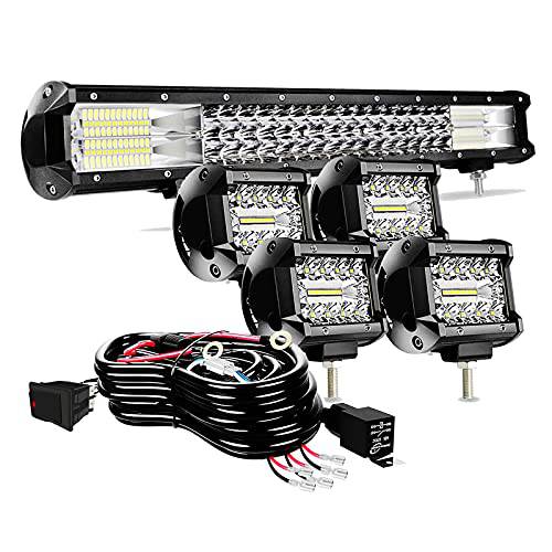 터보 SII 20 인치 LED 라이트 바 288W 3열 28800LM 스팟플러드 콤보 Led 바 4Pcs 4 인치 60W Led 포트 라이트 트럭 배선 하네스 키트 3-Leads