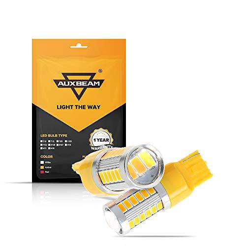 Auxbeam 익스트림 브라이트 T20 7440 W21W LED 전구 프로젝터 교체용 전면 리어,후방 방향지시등,  앰버옐로우, 노란색 (팩 of 2)