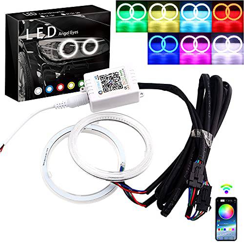110MM Multi-Color RGB LED Halo 링 라이트 COB Mart 폰 iOS 안드로이드 어플 블루투스 컨트롤 자동차 Angel Eyes 원 링 헤드라이트,전조등 램프 낮 런닝 Lights(DRL)12V