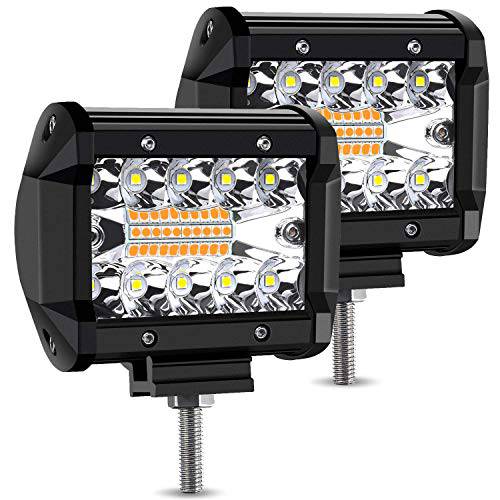 LED 포트 라이트 바 화이트/ 노란색 4-Inch 12800-Lumen 호환 to 120-Watt 백열등 전구 운전 Fog 오프로드 3열 방수 스팟플러드 콤보 빔 큐브 라이트 트럭