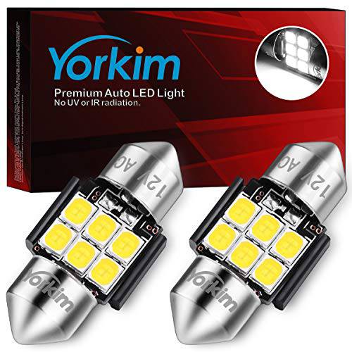 Yorkim De3175 LED 전구 화이트 슈퍼 브라이트 LED 페스툰 28mm 29mm LED 에러 프리 CANBUS 6-SMD 2835 칩셋  인테리어라이트, DE3022 LED, 3175 LED 전구，3022 LED 전구 - 팩 of 2